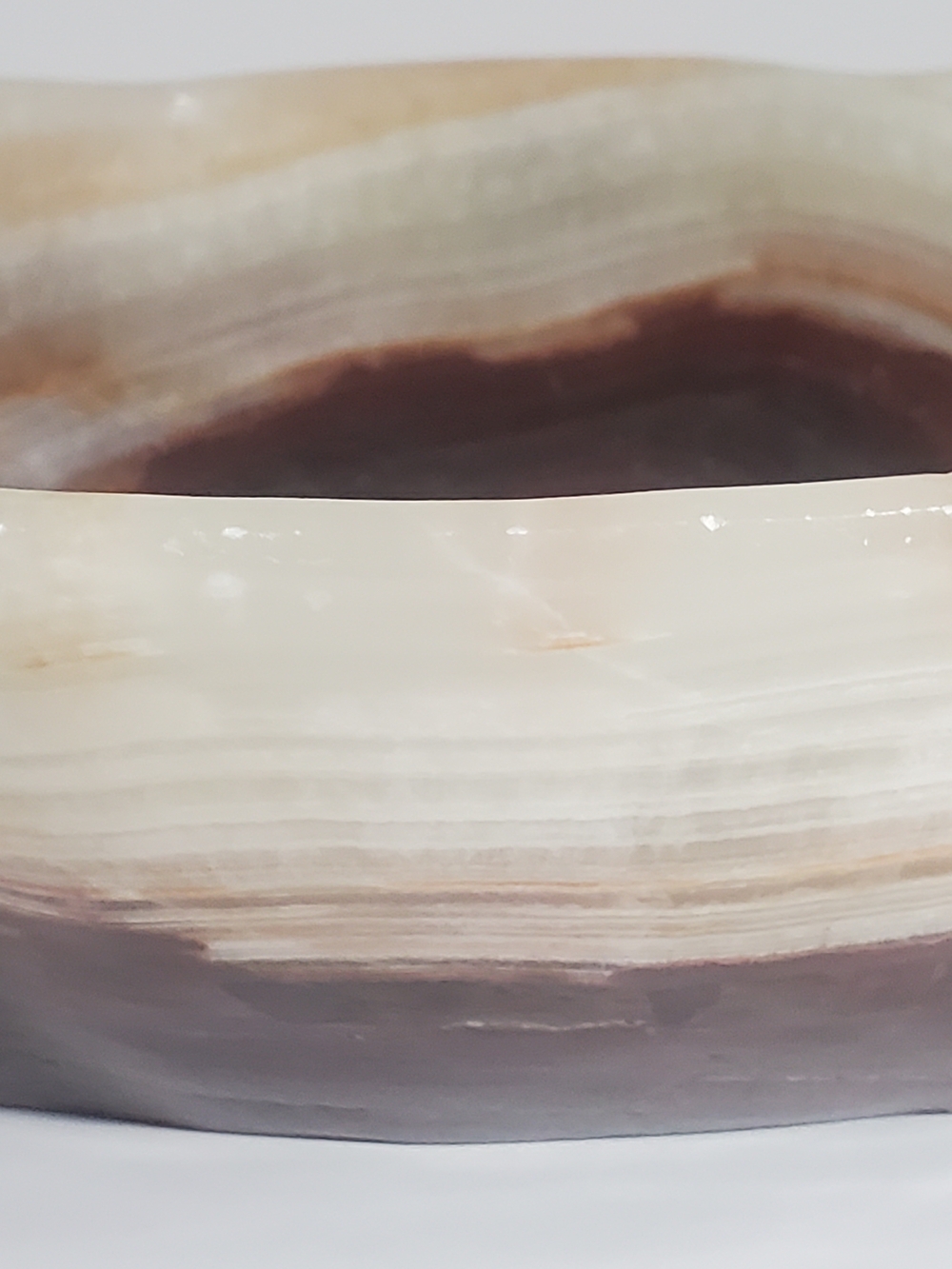 Handcrafted Onyx Polished Decorative Bowl in Cream & Brown Natural Banding - Picture 14 of 16